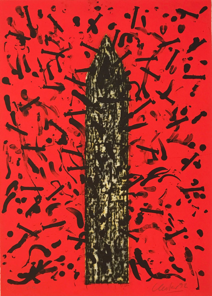 Günther Uecker Grafik, Nagel auf rotem Grund, 1992