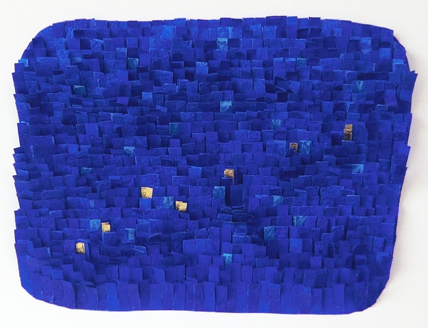 Papierarbeit, Hauch Gold auf Blau, 2014